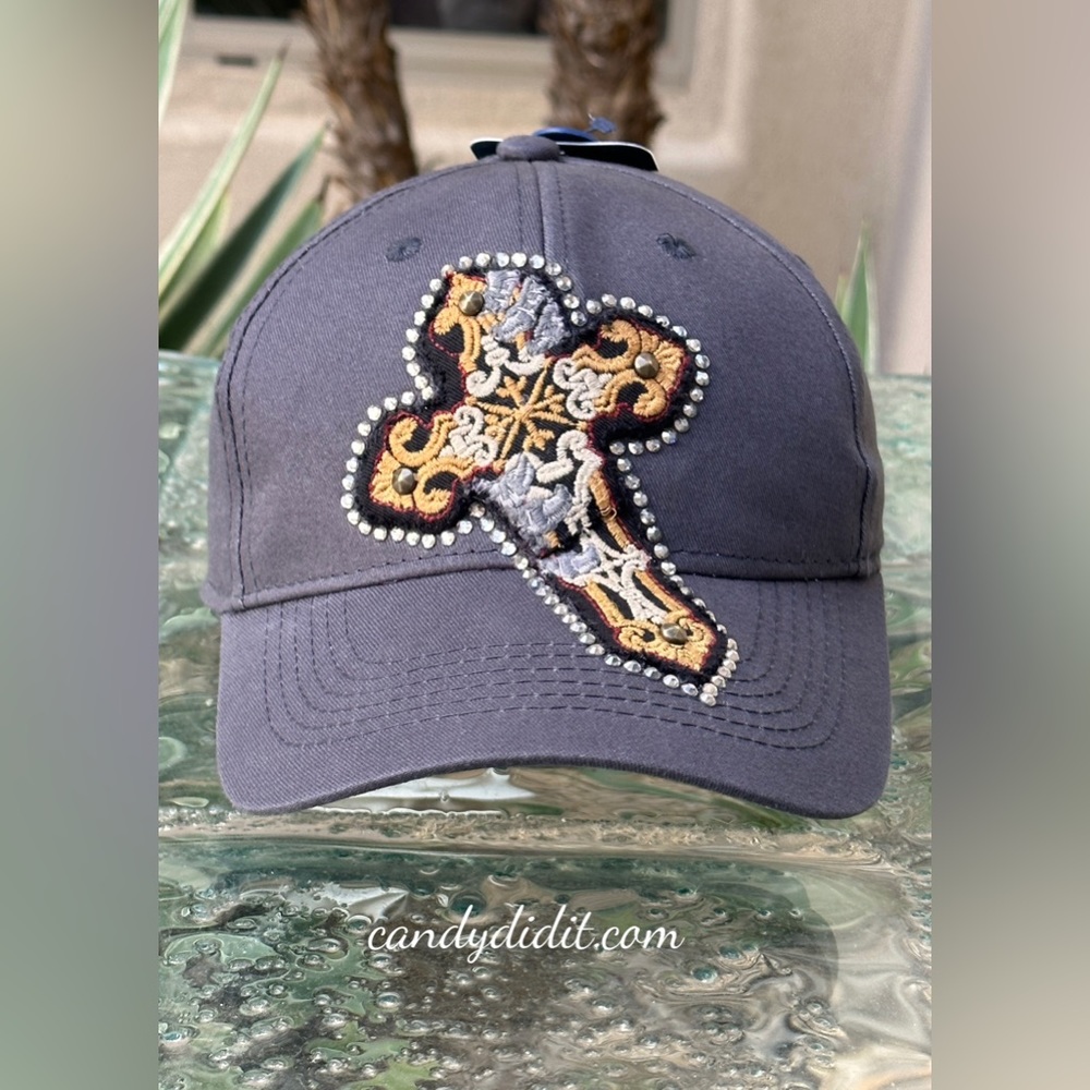 Unique Eclectic Handmade Candy Did It!Crooked Cross Bling Ball Cap